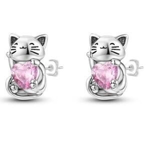 Lucky Cat Sterling Silver Earrings